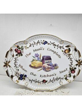 Vintage Porcelain 14.5” Platter The Meal’s Complete When The Kitchen’s Neat Gold